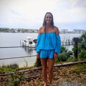 Bali Blue Off-Shoulder Swim Cover-Up